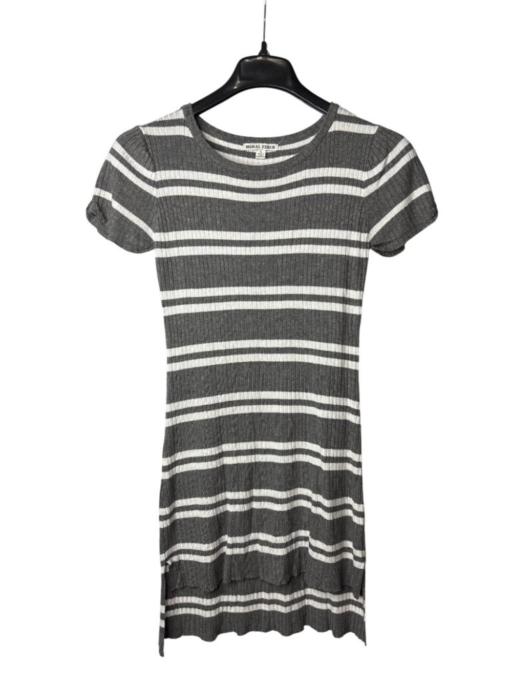 Moral Fiber Juniors High Low Mini Shirt Dress L Ribbed Striped Vintage Y2K Rayon